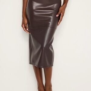 Good American brown faux leather her pencil skirtt